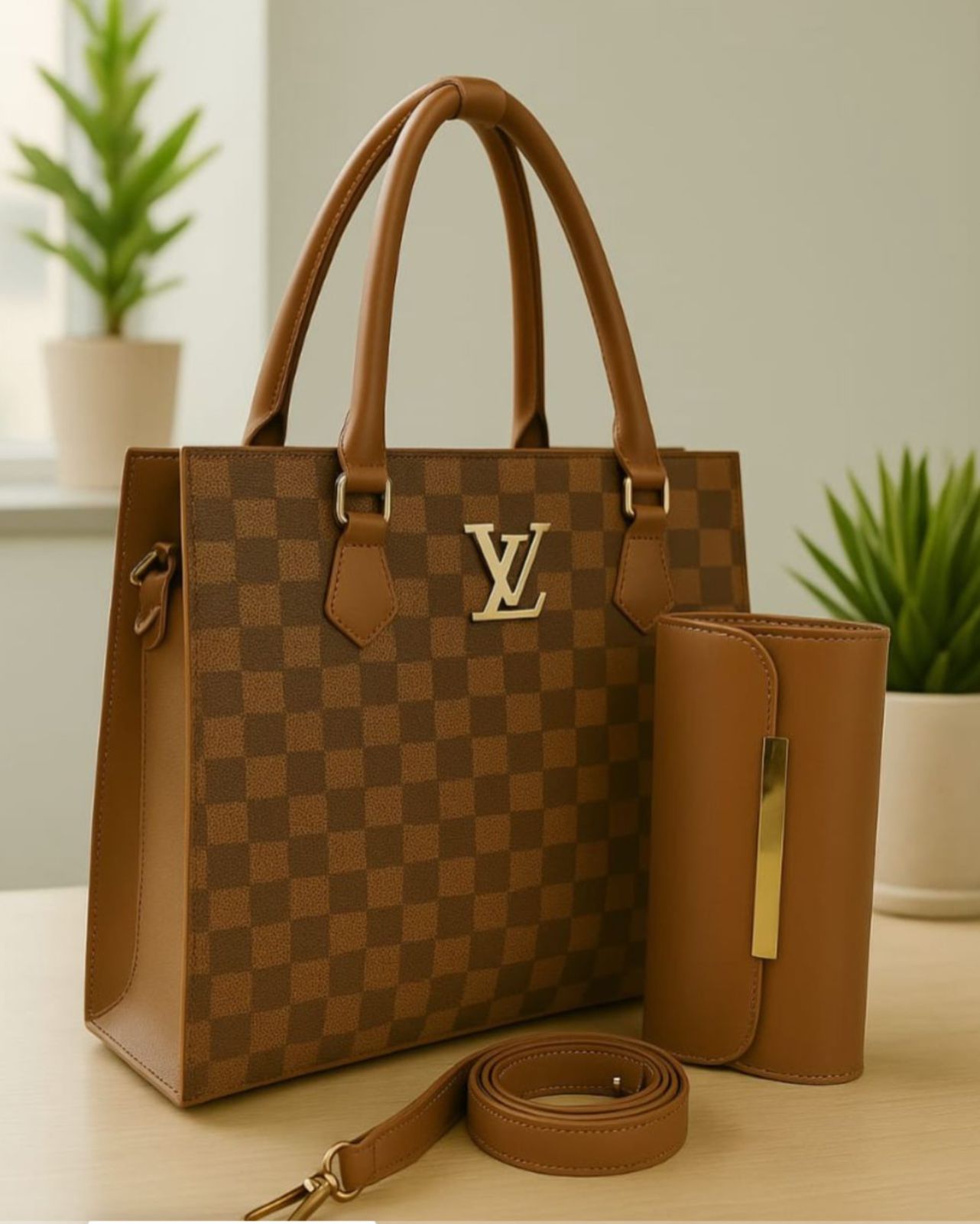 LV Leather Bag with pocket wallet