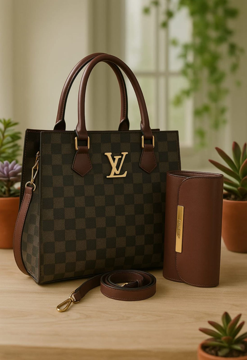 LV Leather Bag with pocket wallet