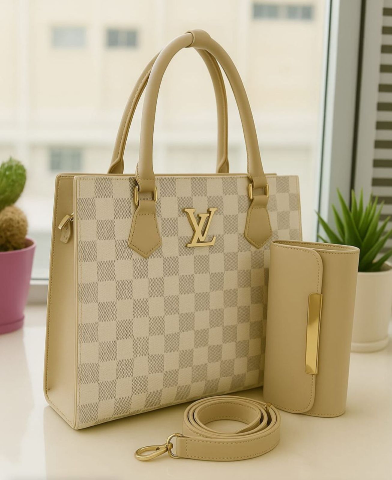 LV Leather Bag with pocket wallet